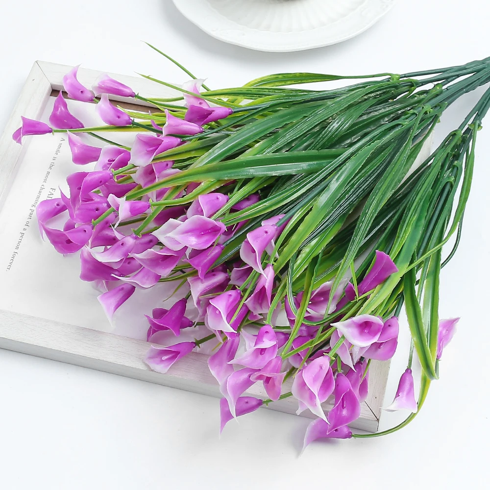 Künstlicher Plastik-Calla-Lilien-Strauß 33cm Kunstblumen für Heim-Raumdekoration Garten-Hochzeitsdekoration Outdoor-Vasen-Blumenarrangement – Detail 9