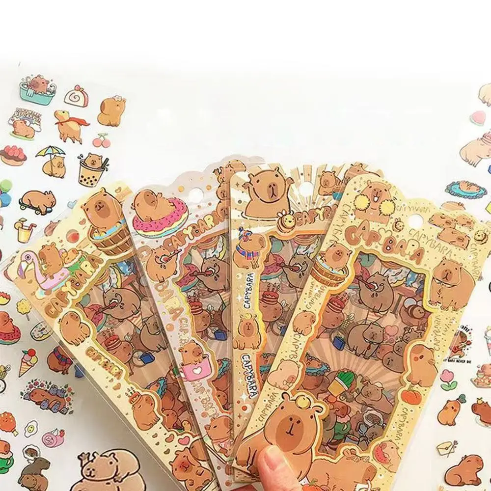 4Pcs/bag PET Capybara Sticker Stationery Waterproof Capybara Handbook Stickers Cartoon Scrapbooking DIY Decorative Stickers