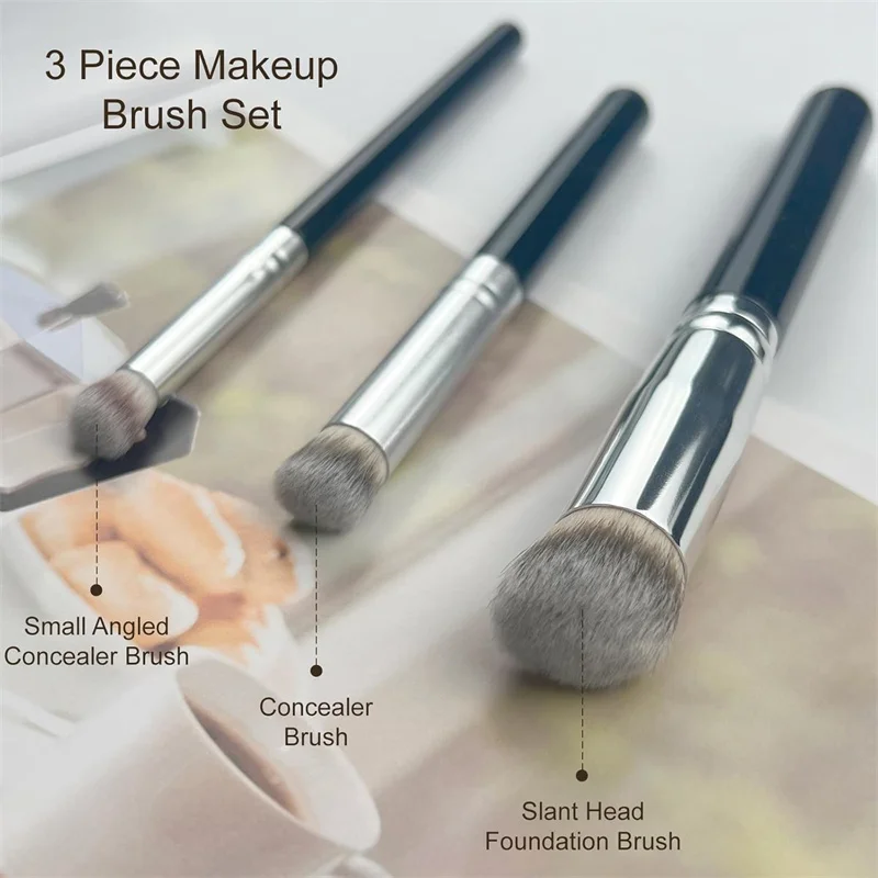 3Pcs Foundation Concealer Brushes for Liquid Makeup Seamless Angled Cream Foundation and Under Eye Concealer Comestic Brush Set