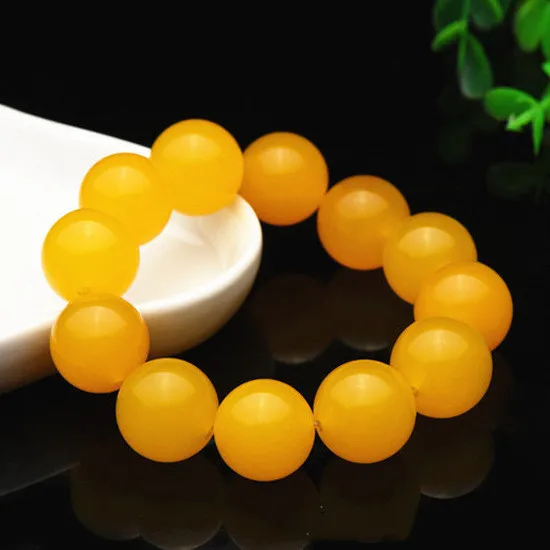 Brazil Yellow Agate Chalcedony Round Beads Single Ring Bracelet Simple Joker Bracelets for Men and Women