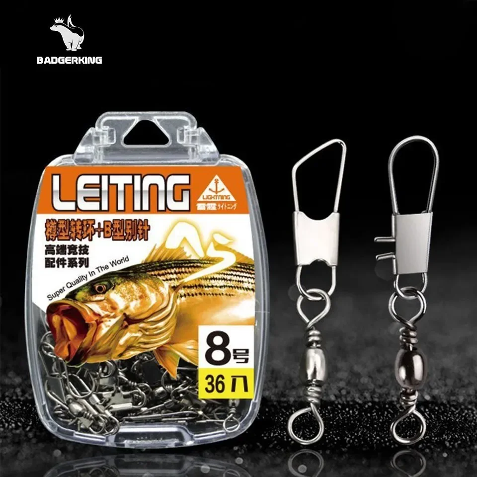 Stainless Steel Barrel Snap Swivel Fishing Tackle Accessories Set for Carp, Sea Fishing, 24-36Pcs, Lot