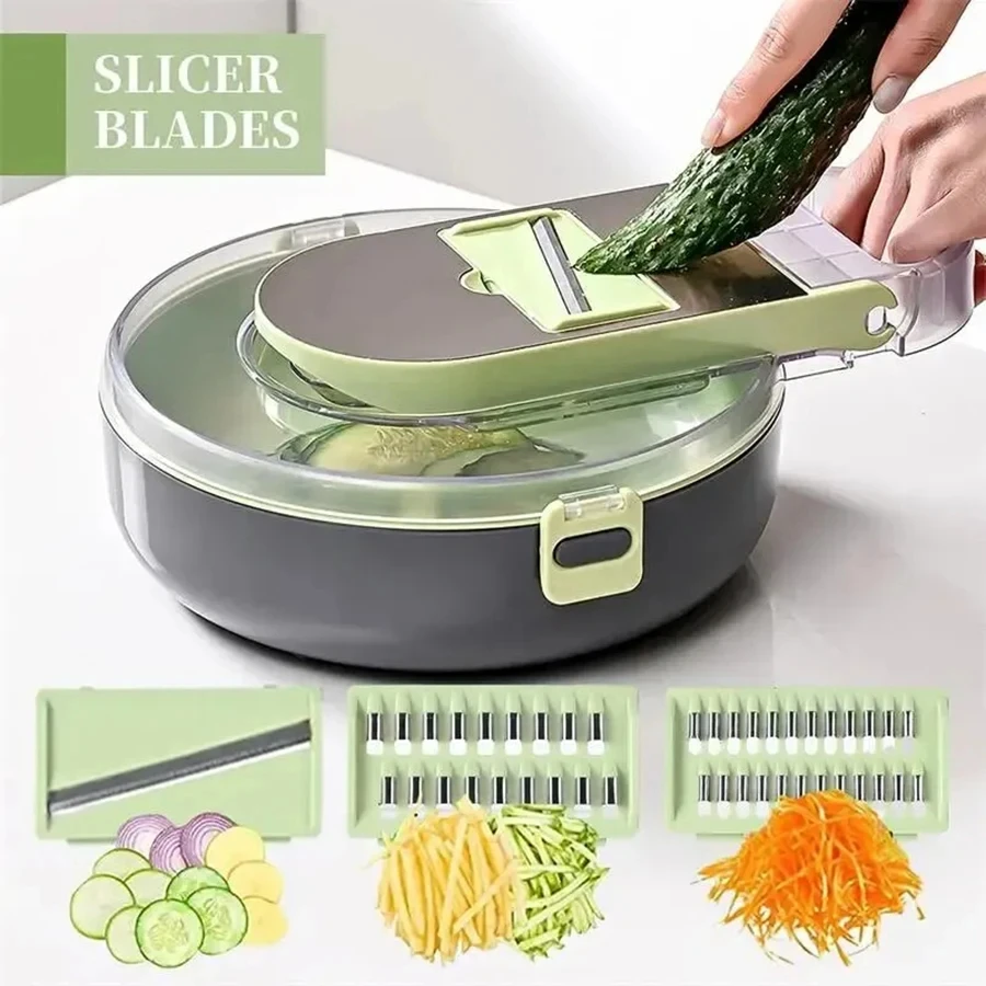 

Multifunctional Draining And Cutting Tool Large-Capacity Potato Grater For Home Kitchen Nine-In-One Vegetable And Fruit Chopper