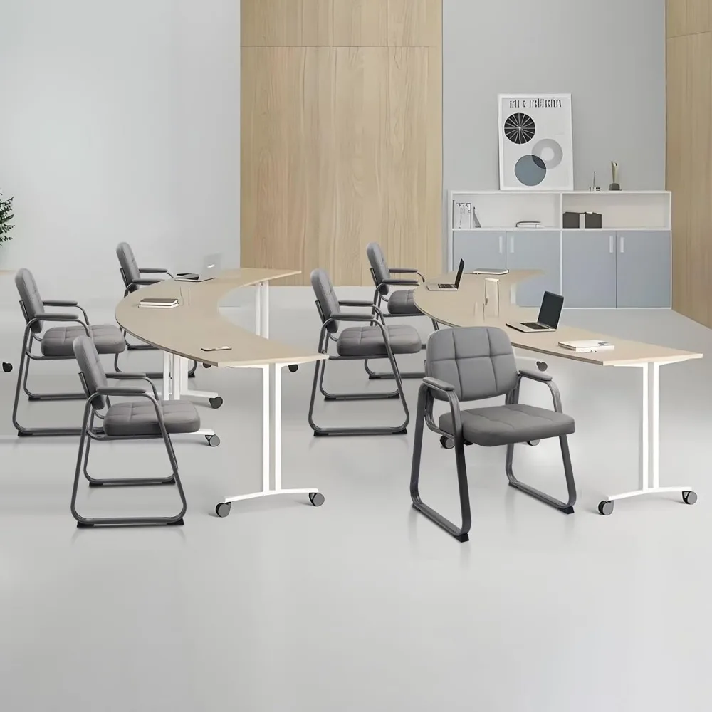 Waiting Room Guest Chair with Bonded Leather Padded Arm Rest for Office Reception and Conference Desk Black with Sled Ba