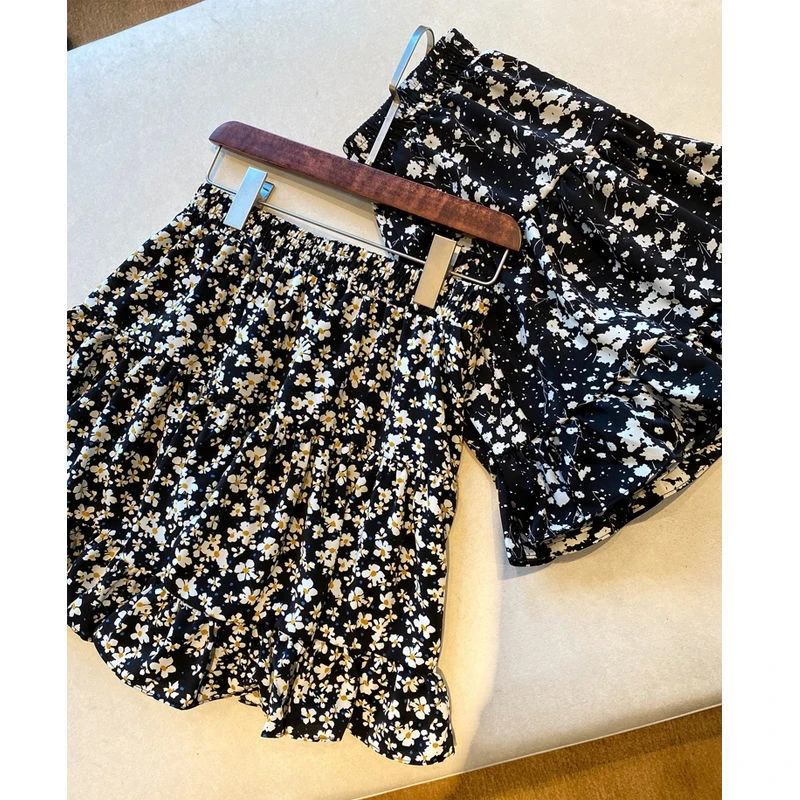 

plus Size High Waist Floral Print Chiffon A-Line Skirt Women's Umbrella Skirt f-length Summer Korean Sle Casual Dr