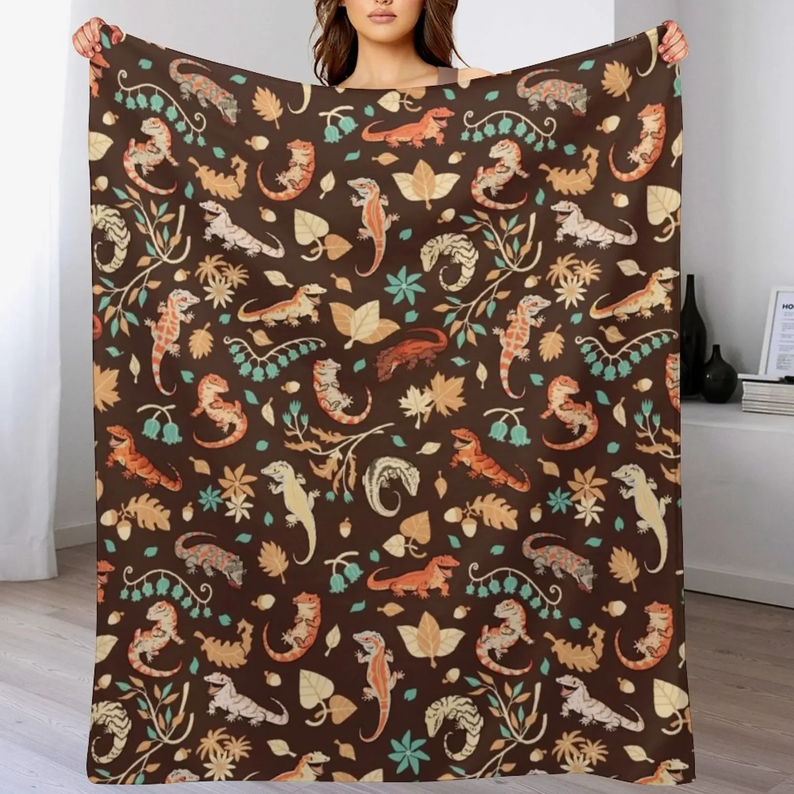 

Autumn geckos in dark brown Throw Blanket Luxury Brand Weighted christmas gifts Hairy Blankets