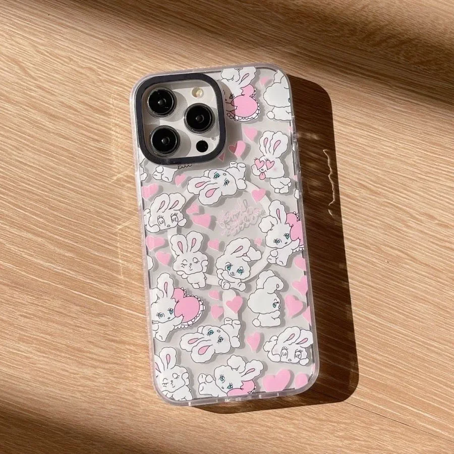 MagSafe Transparent Border Cute Rabbit Phone Case Cover for IPhone 13 14 15 Pro Max Case for IPhone 14 Pro Max