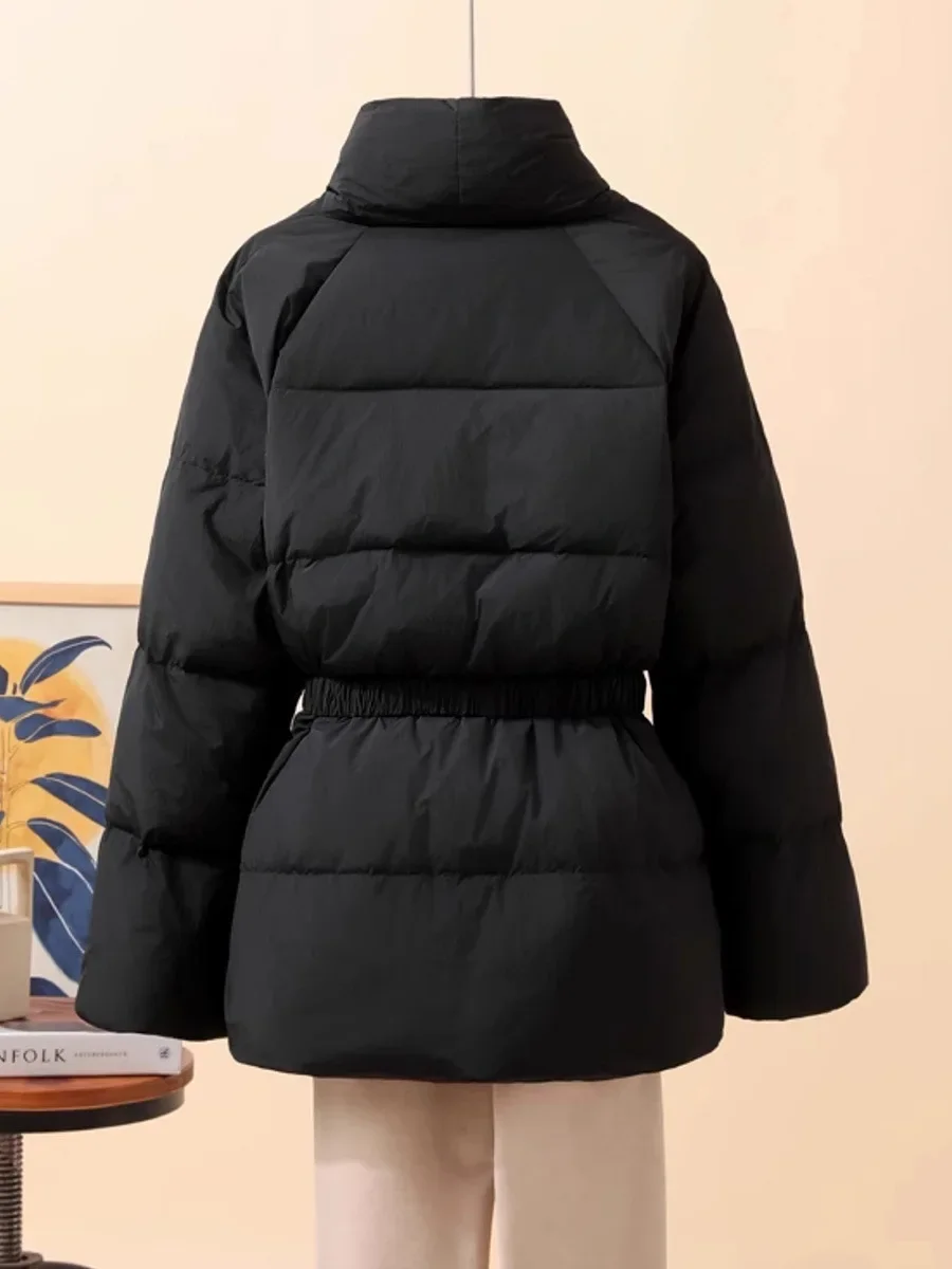 Chaqueta de plumón de pato blanco para mujer, abrigo informal holgado con cinturón y cuello en V, prendas de vestir a la moda para otoño e invierno, abrigo de estilo coreano 2026