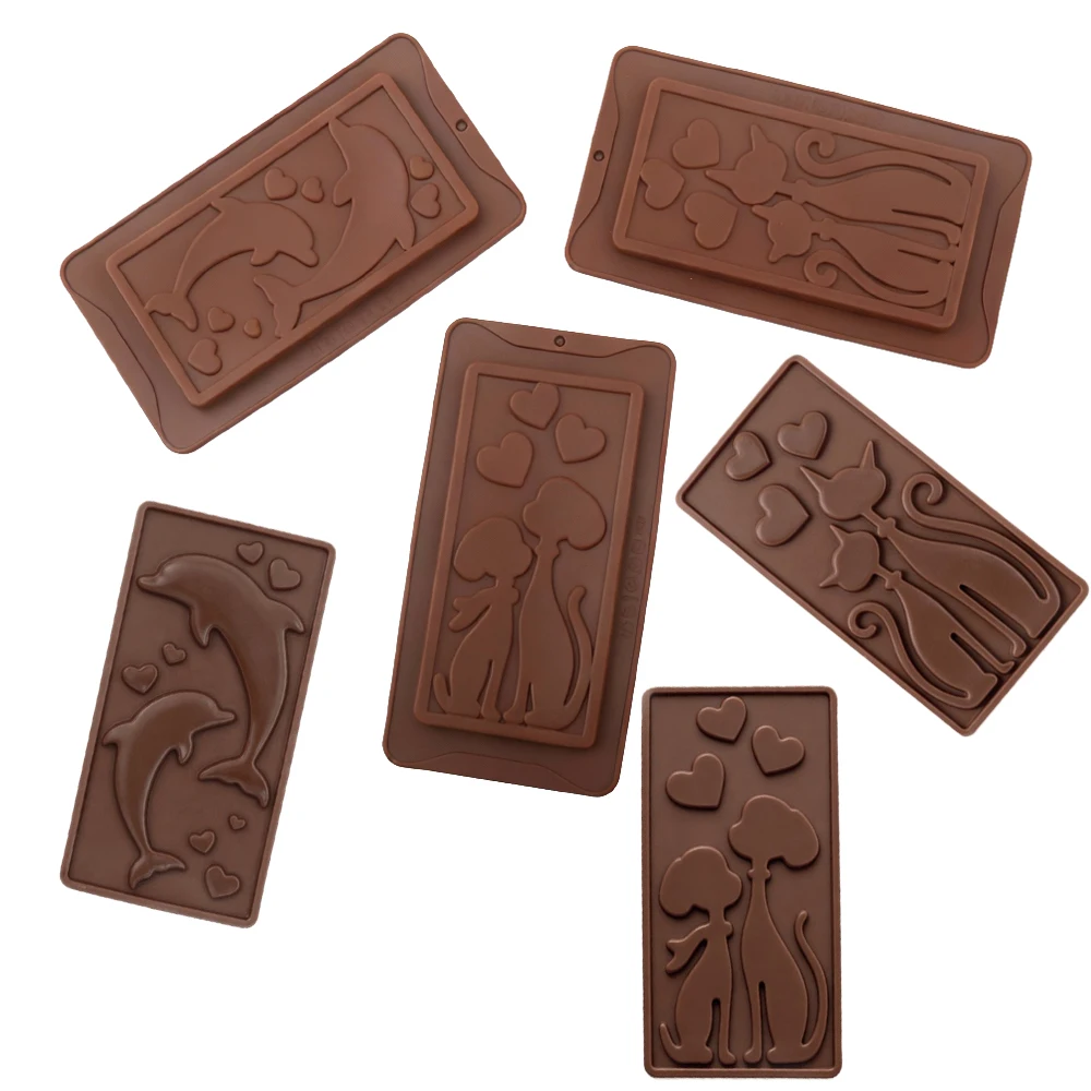 Rectangular Animal Chocolate Silicone Mold Dolphin Chocolate Bar Mold Cute Puppy Kitten Shaped Chocolate Mold
