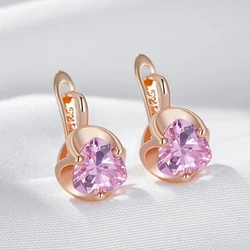 Wbmqda Geometric Pink Stone Small Earrings For Women 585 Rose Gold Color Wedding Party Shiny Jewelry Accessories