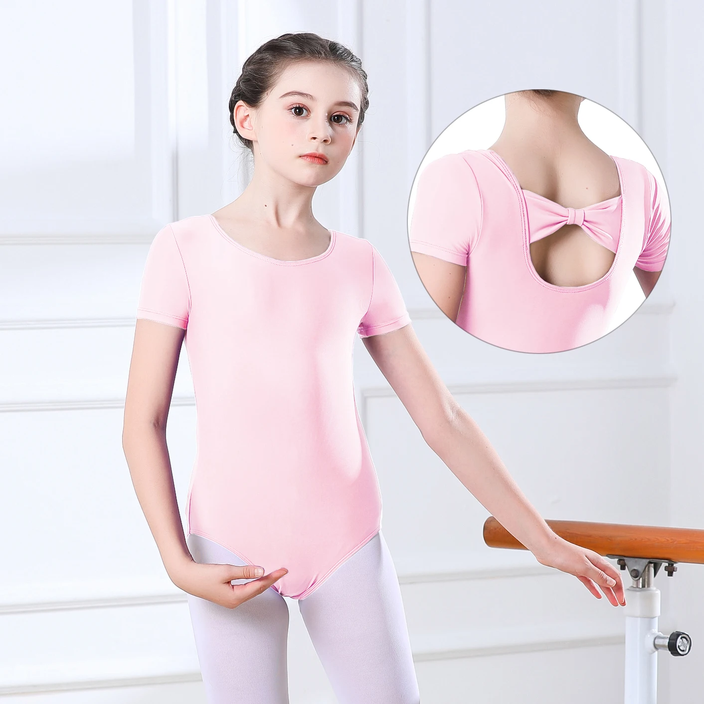 

Aoylisey Kids Spandex Ballet Dance Leotard Spandex Princess Bowknot Short sleeved Dancewear Girls Gymnastics Trainning Suit