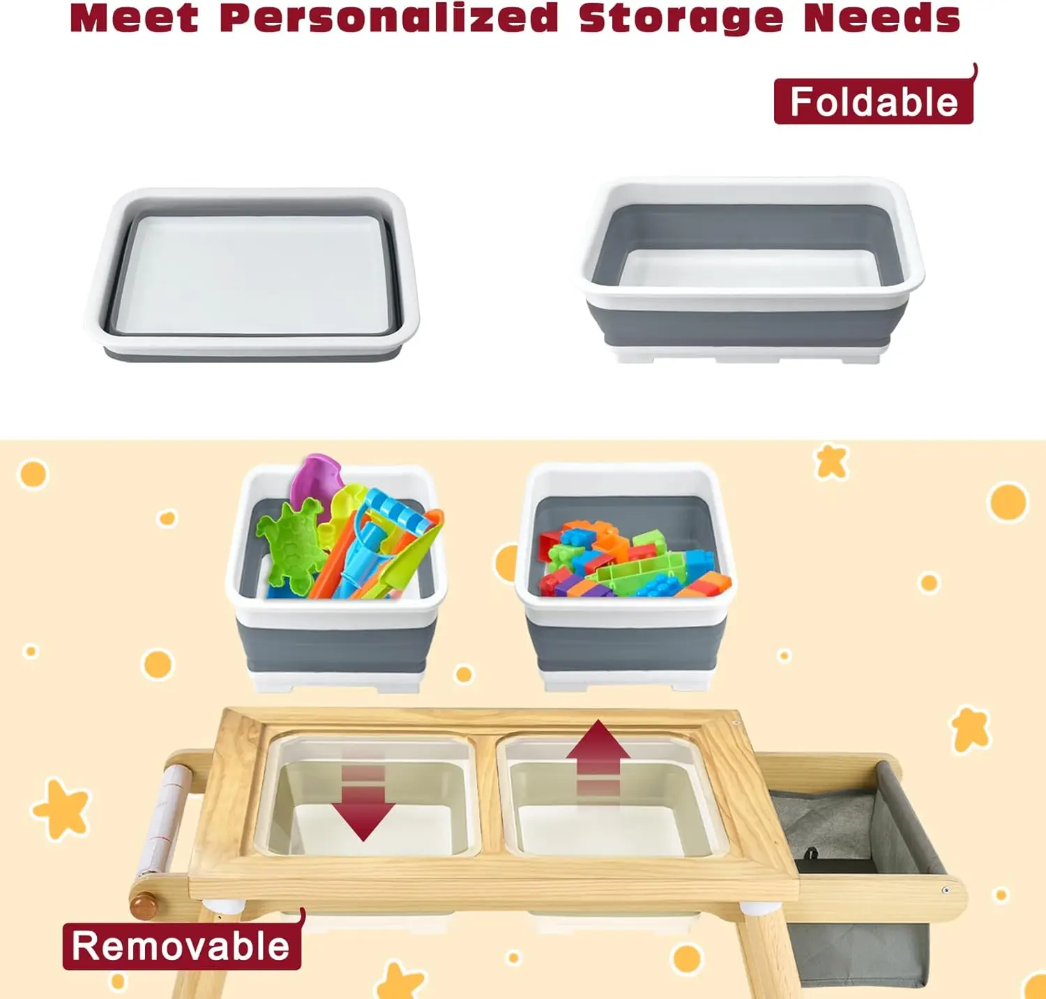 Table for Toddlers, Kids Table with 3 Toys Storage Space and Paper Rack for Play and Study, Toddler Lego Table