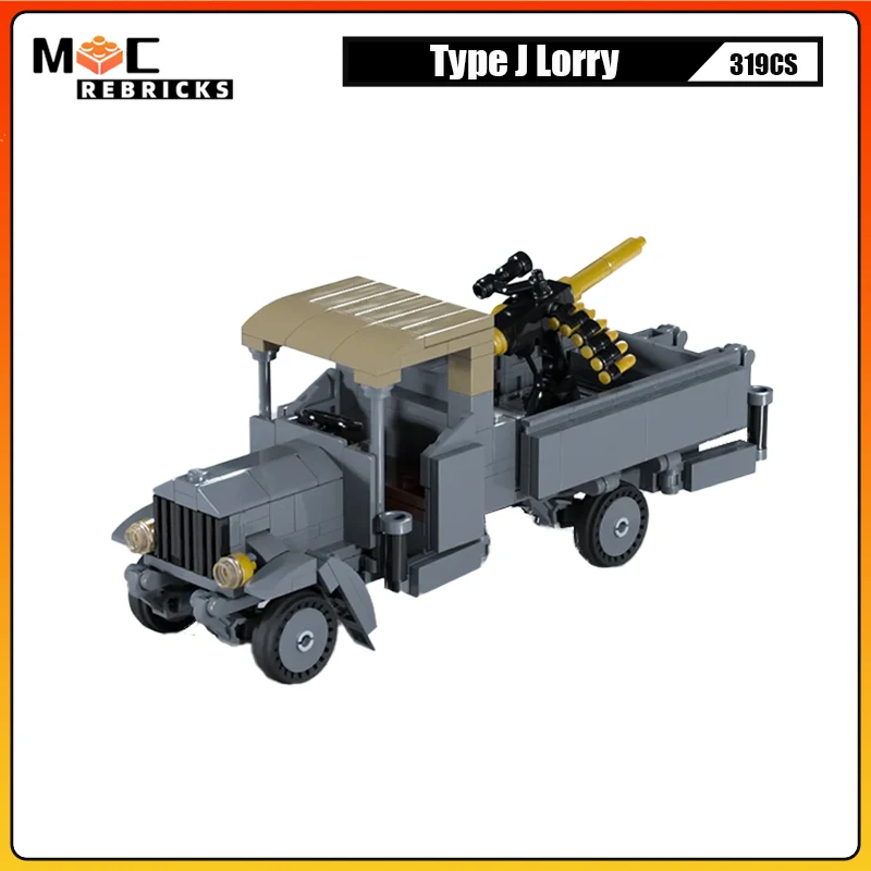 

WW1 British Military Vehicle Type J Lorry Freight Truck MOC Building Blocks Assembly Model DIY Technology Bricks Toys Kid's Gift