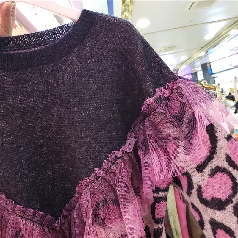 Elegante pullover con stampa leopardata Top in maglia da donna Maglioni patchwork in maglia di colore a contrasto Autunno allentato Mujer Maglioni сislavт