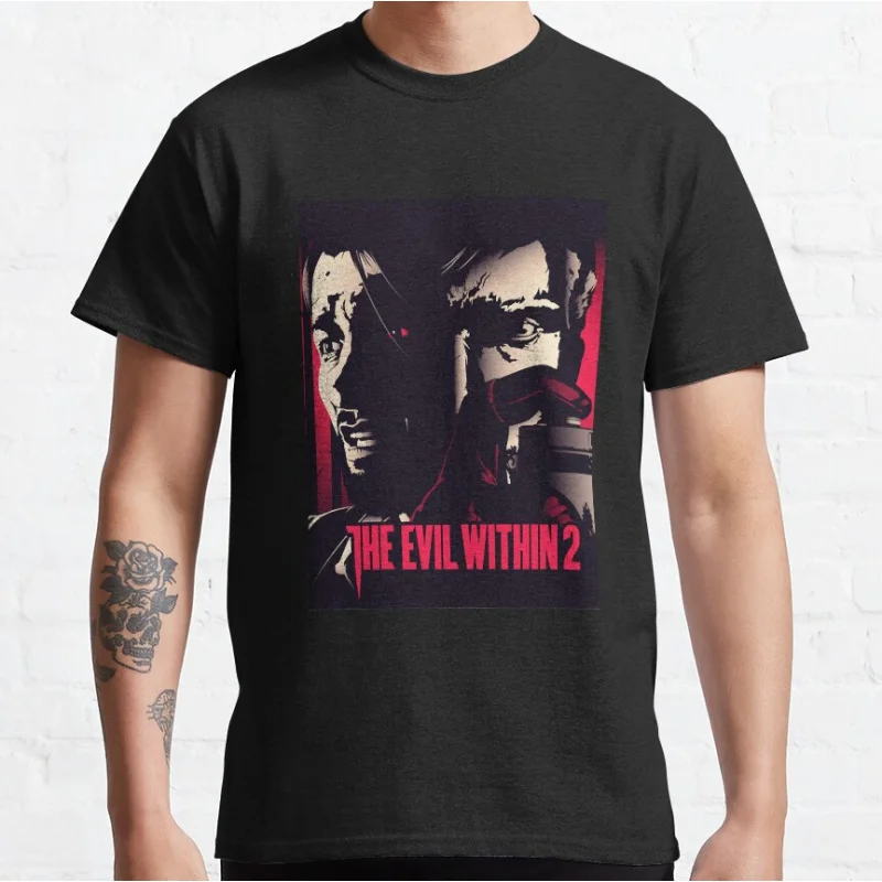 

The evil within cover Horro video game T Shirt for men 100% cotton printed clothing large size Adult tops S-6XL