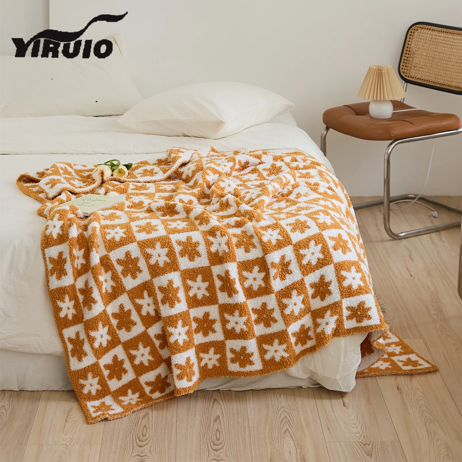 

YIRUIO Modern Flower Checkerboard Plaid Blanket Chic Home Room Decor Sofa Bed Couch Leisure TV Nap Shawl Knee Warm Wrap Blankets