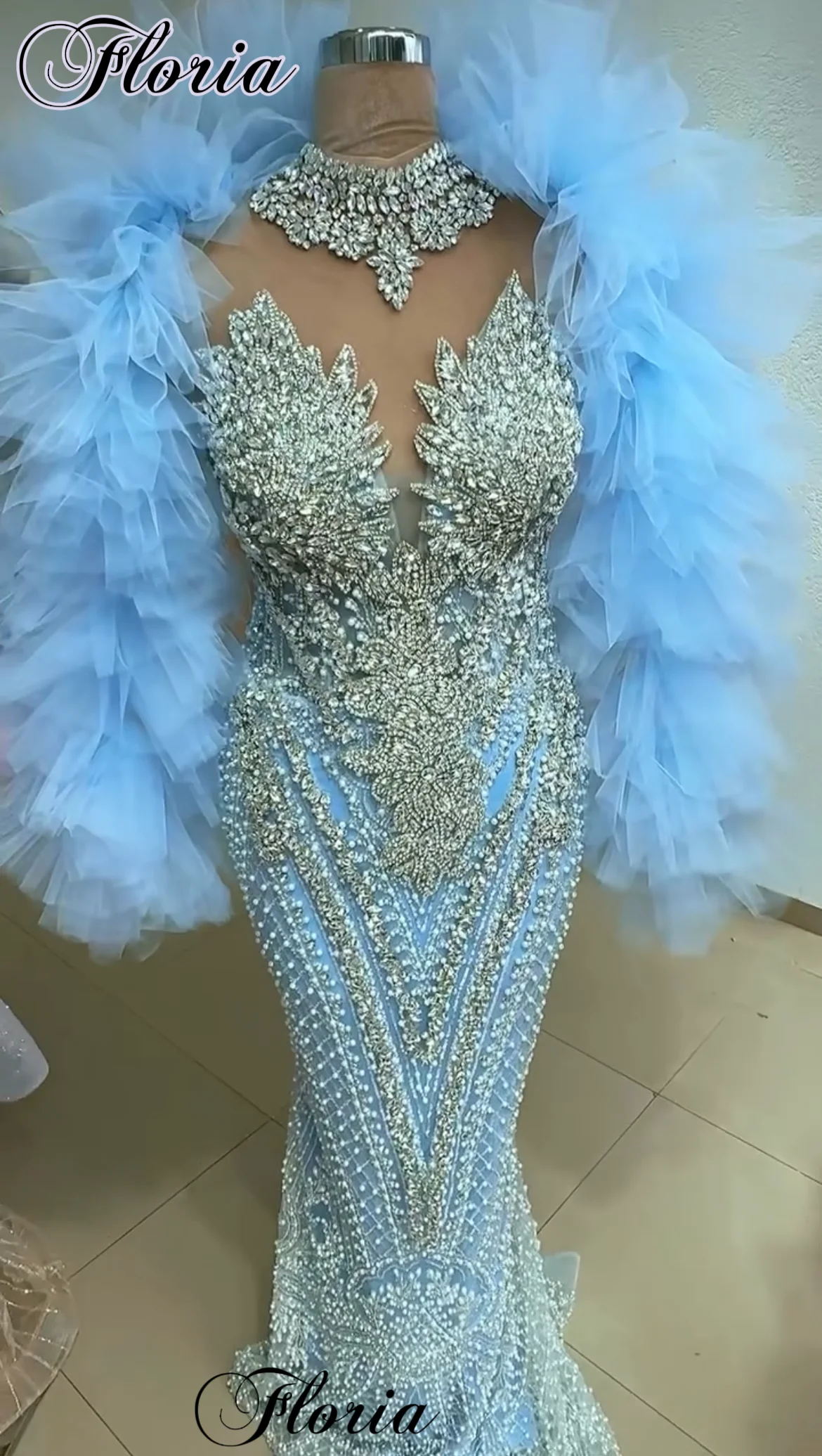 Himmelblaue Bling-Bling-Abendkleider, elegante, glänzende Kristalle, Promi-Kleider, Grand-Party-Kleider, Robes De Soirée, maßgeschneidert