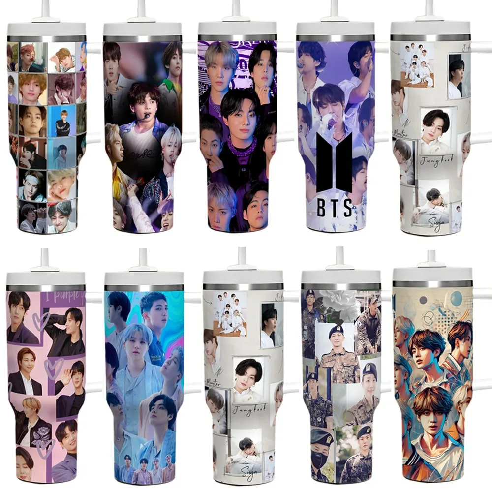 1180 ml B-BTs Isolierbecher mit Griff, doppelwandiger Edelstahlbecher mit Strohhalm, Autobecher für Jungen und Mädchen, Geschenk