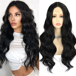 Women's Black Long Curly Hair Chemical Fiber Headwear Glueless lace wig