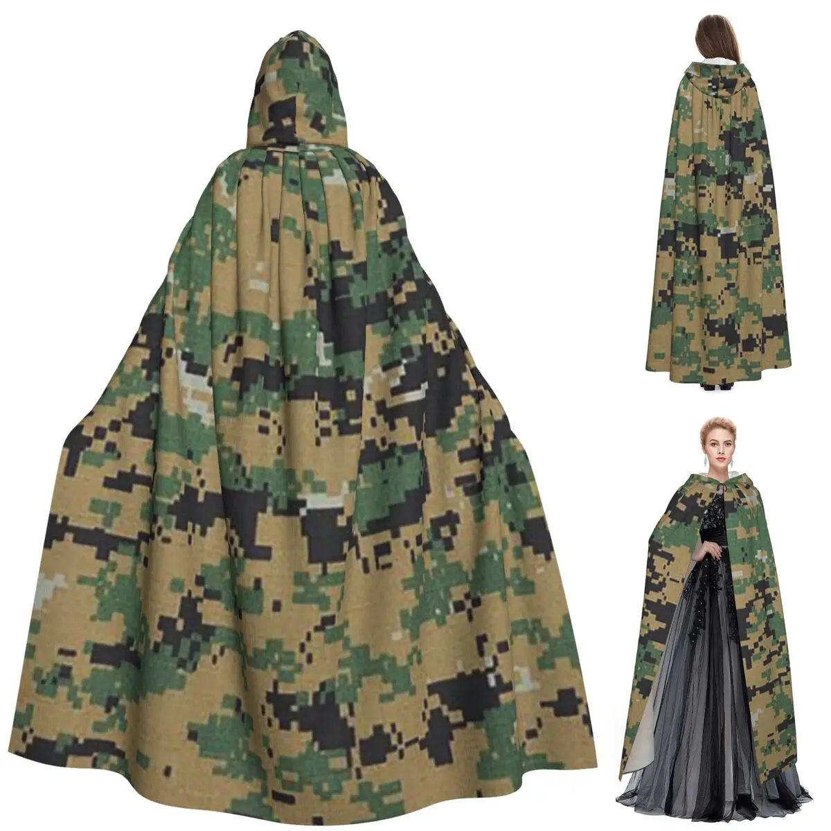 

Camo Camouflage Military Woodland Army Long Hooded Cloak Witch Medieval Costume Cosplay Cape HalloweenVampire Adult Unisex