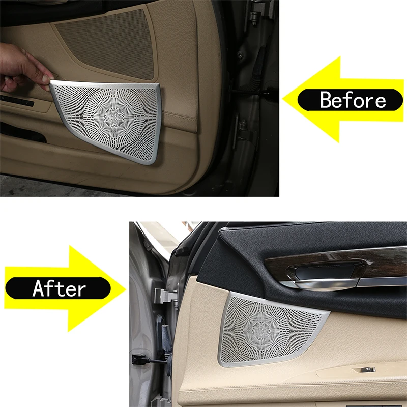 Stainless Steel Silver Car Front Door Speakers Horn Net Trim Cover For 2009-2014 BMW 7 Series Auto Interior Accessories