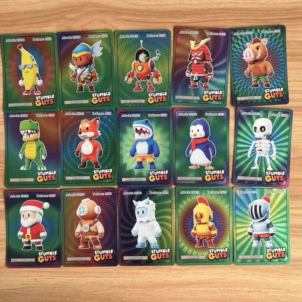 55Pcs/Set Stumble Guys Cards Gold Silver Foil Shiny Anime Game Character Collection Flash Card Figure