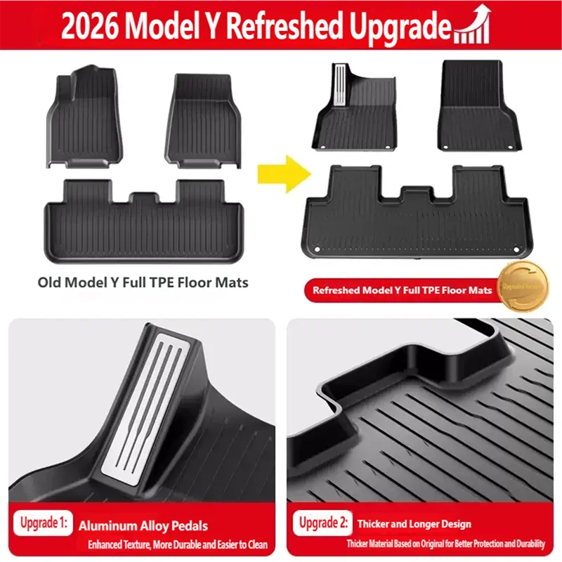 For Tesla Updated Model Y 2025 2026 Whole TPE Floor Mats Waterproof Anti-Slip Mat Foot Pads Rear Trunk Mat Car Accessorie
