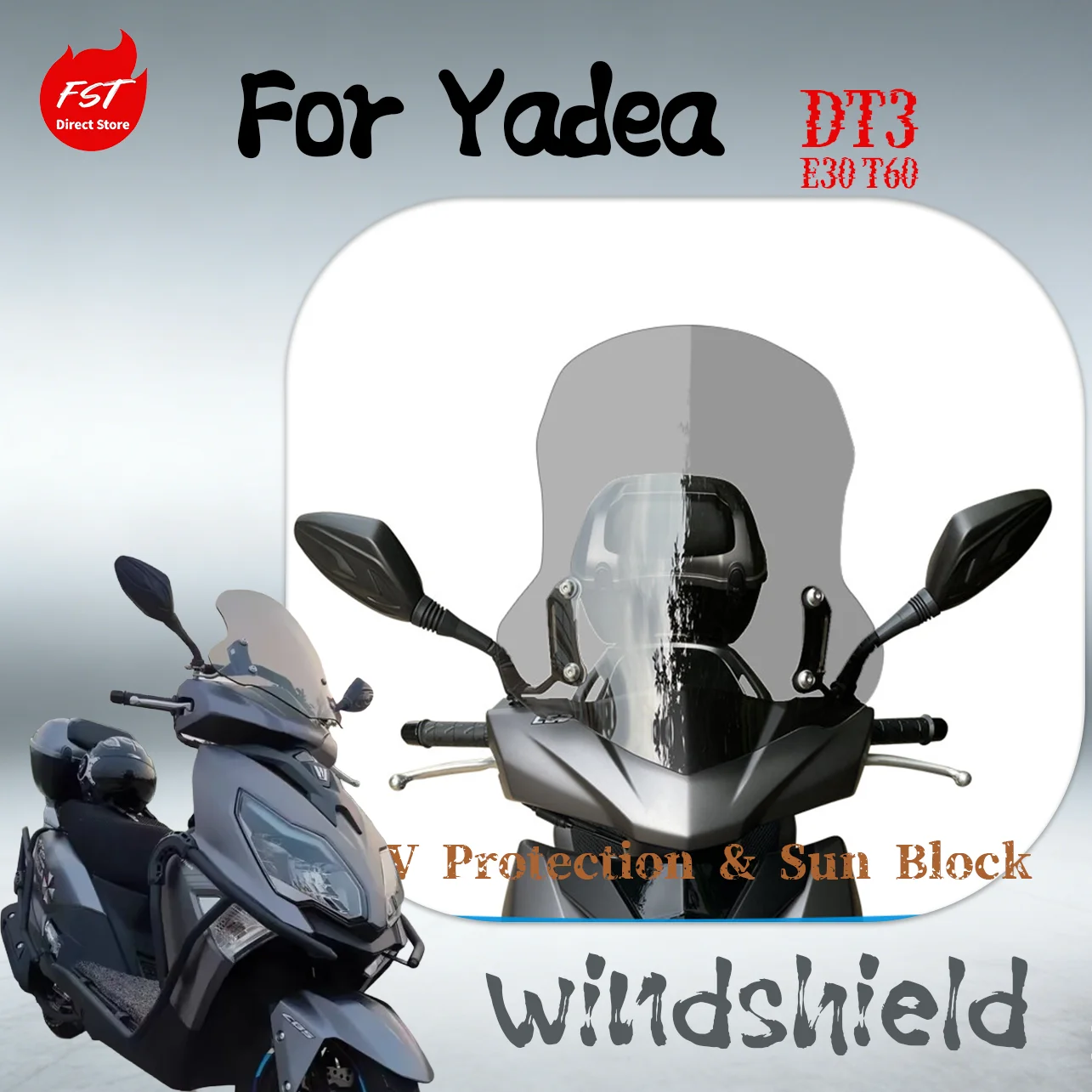 Front Windshield for Yadea DT3 Wujie E30 T60, High Clarity, Wind Buffeting Reduction Accessory