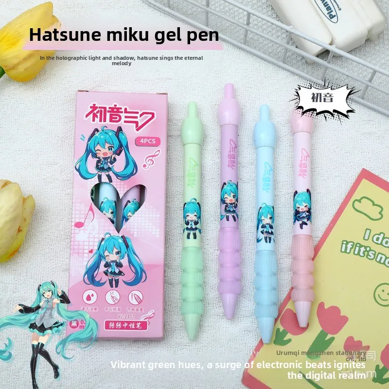 

Гелевая ручка Kawaii Hatsune Miku с милым аниме-принтом, быстросохнущие чернила, 0,5 мм, выдвижная шариковая ручка для школы и офиса, оптом