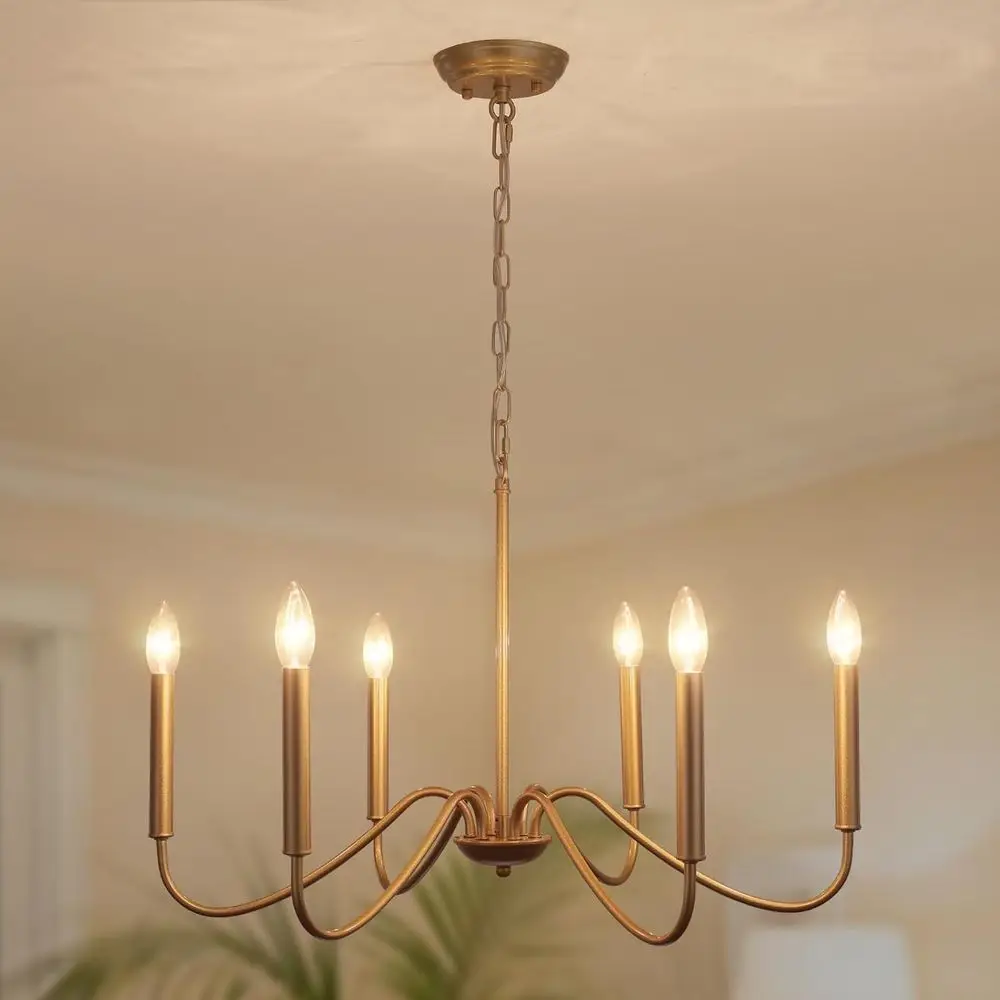 

6-Light Rustic Dining Room Chandelier, Vintage Gold Finish, Suitable for Kitchen Island, Entryway, and Living Spaces