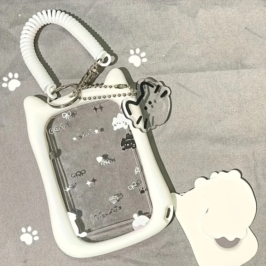 Keychain  Silicone ID Card Case Document Protector Cute Cat ID Card Holder with Paw Perfect for Bus, Subway, and Student Cards