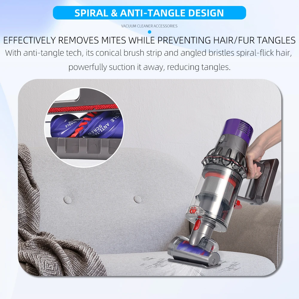 Anti-Tangle Mini Motorized Head for Dyson V7 V8 V10 V11 V15, Hair Screw Tool for Pet Hair & Mattress, SV10 SV11 SV12 SV14 SV22