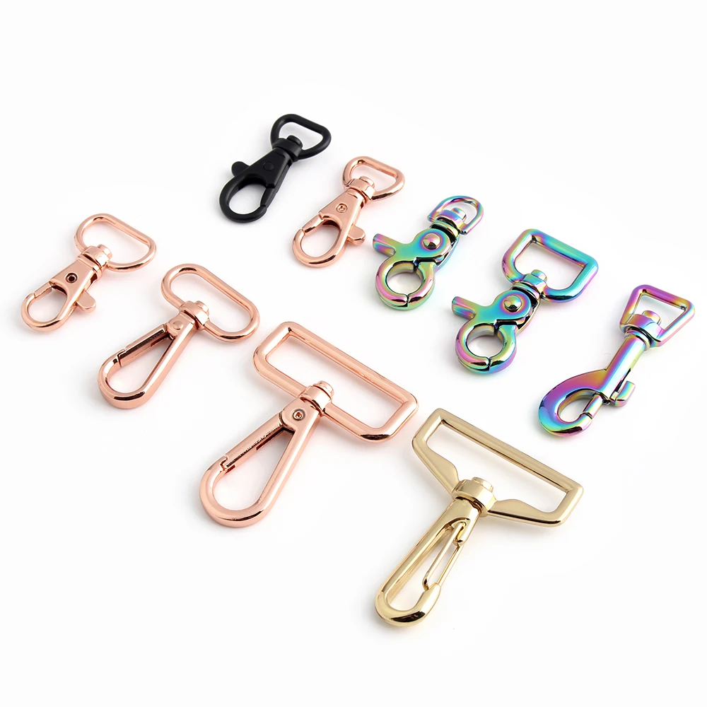 

Black/Rainbow Metal Bag Buckle Belt Snap Hook Keychain Rose Gold Snap Buckle Hooks Perfect for Leather DIY Luggage Accessories