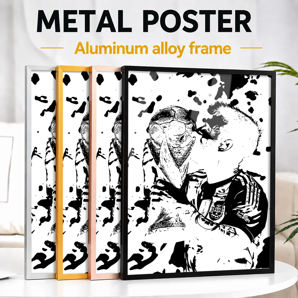 Lionel Messi Kissing Trophy Metal Poster With Aluminum Alloy Frame Customized Illustrated Wall Art For Sports Memorabilia Room
