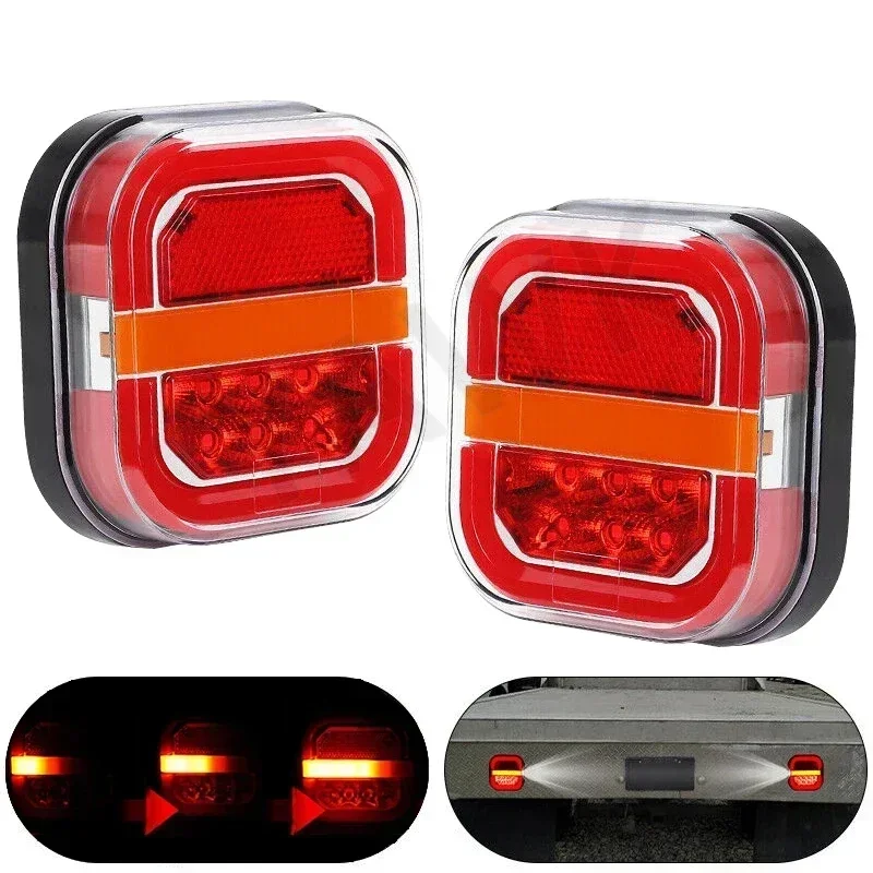 4 Inch Car Led Trailer Tail Lamp Square Brake Flowing Turn Signal Blinker License Plate Lamp 12V 24V for Truck UTV ATV Van 4x4