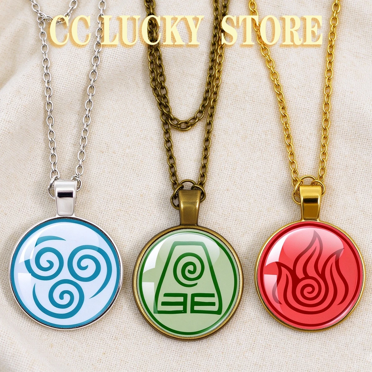 25MM Glass Cabochon Necklace Anime The Last Airbender Fire And Water Tribe Elements Of Water Earth Fire Necklace Jewelry Gift