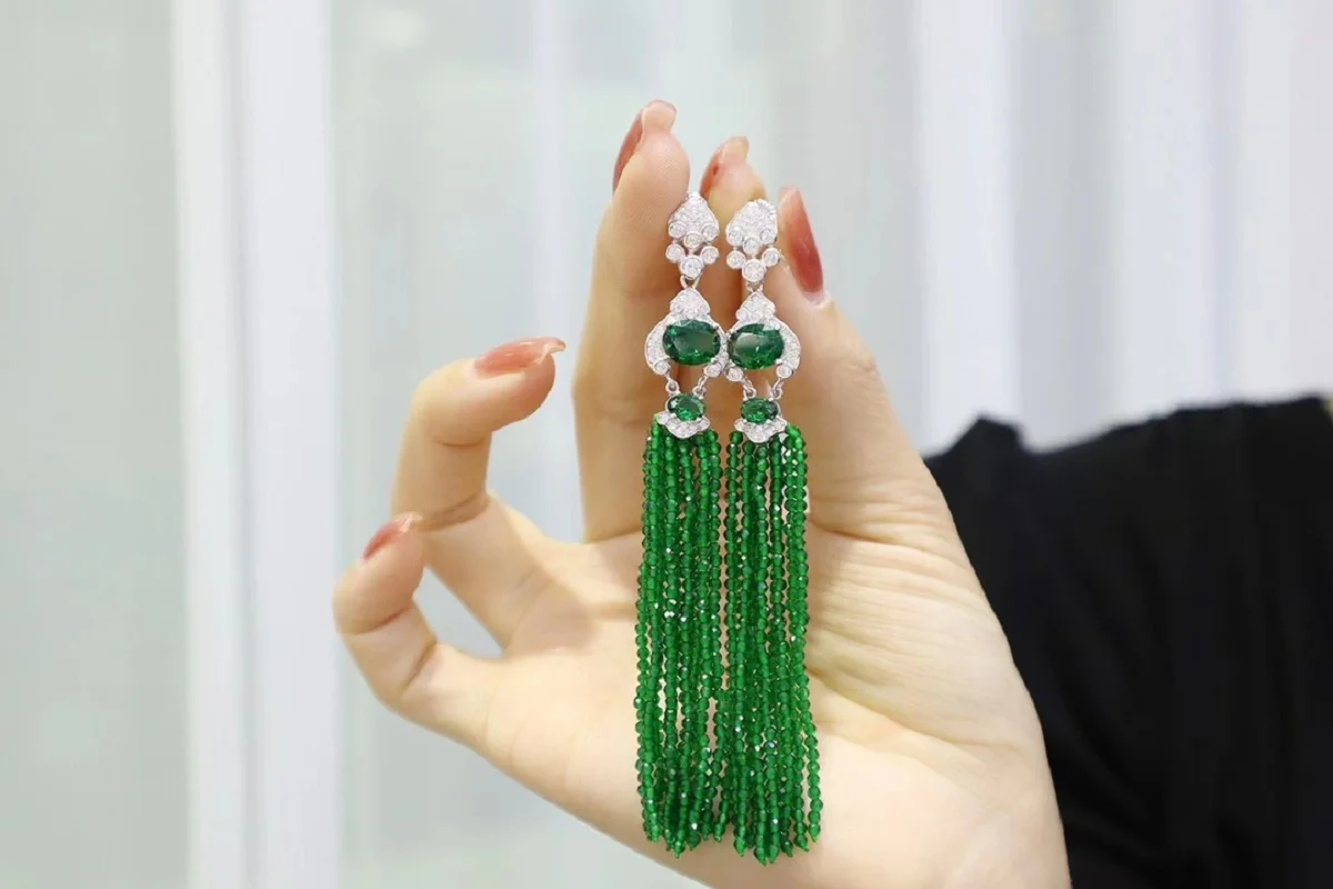 Pirmiana Three Color Red Green Blue S925 Silver Tassel Earrings Fashion Jewelry Women