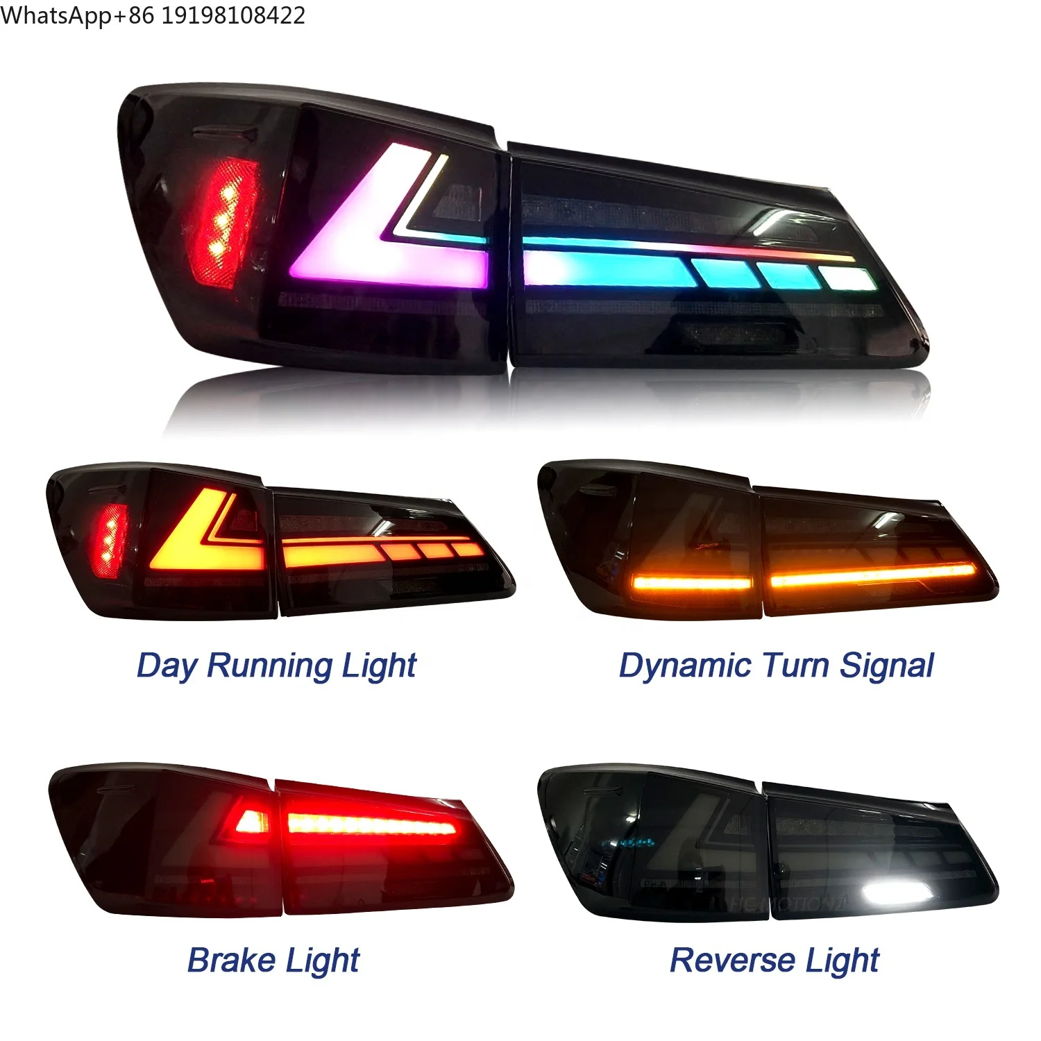 HCMOTIONZ V1 RGB Dazzle DRL New Condition LED Tail Lights 2006-2013 IS250 IS350 IS 220d Rear Lamp for Lexus ISF