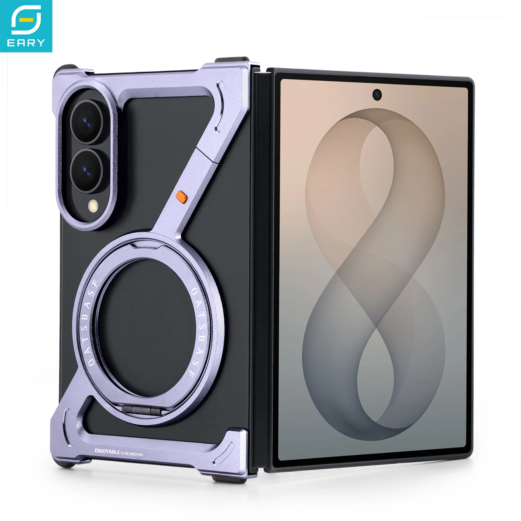 Eary for Samsung Galaxy Z Fold 8 Metal Phone Case with Stand 360°Rotate Magnetic Frameless Bumper Military Grade Protector Cover