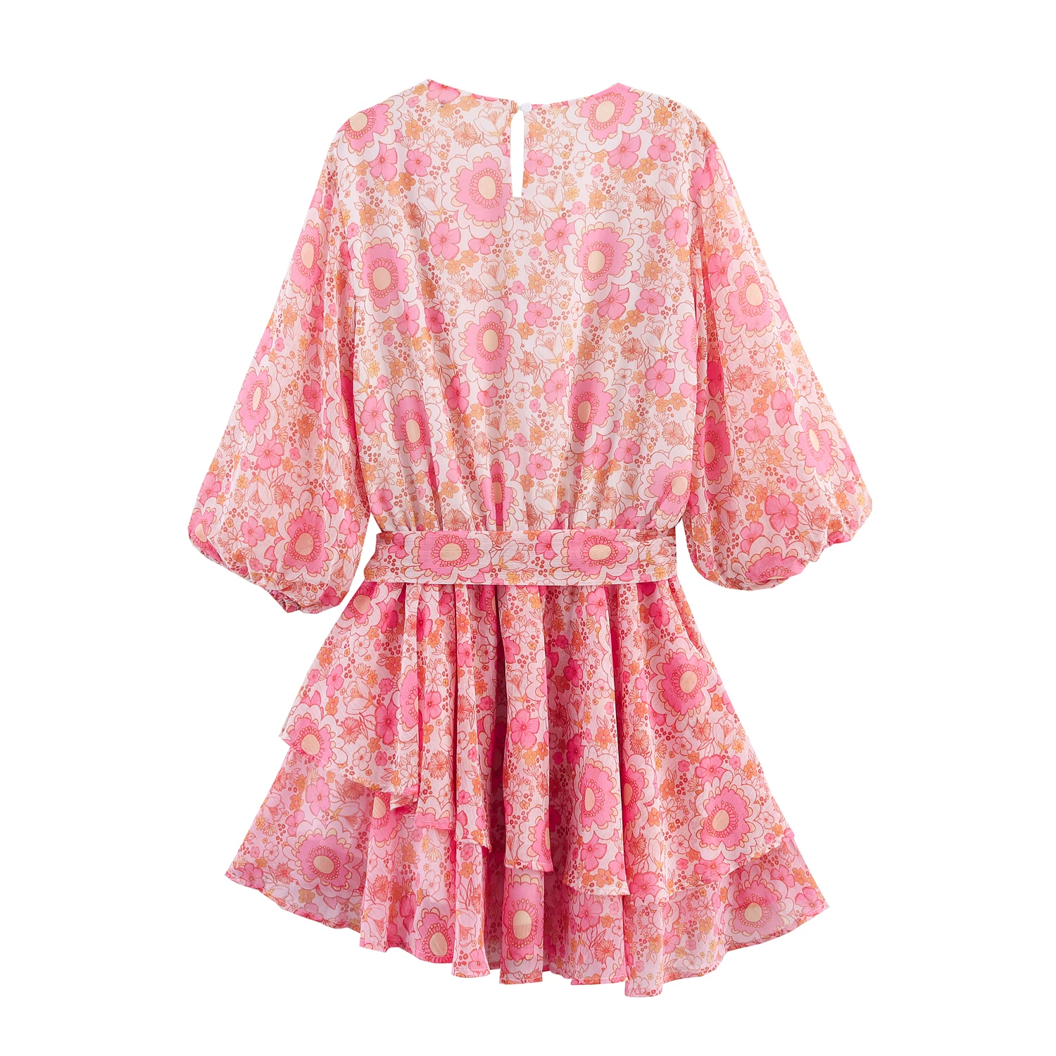 ZBZA primavera nuevo estilo moda mujer dulce estampado Floral vestido con cuello de encaje e cintura suelta manga acam...