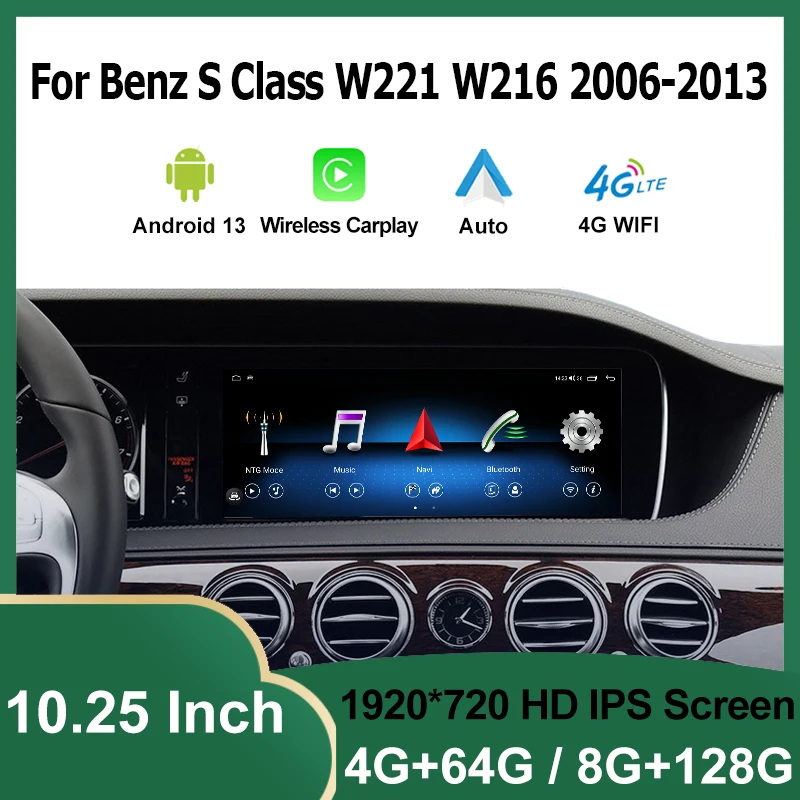 

10.25" 8G+128G Android13 Car Multimedia Player For Mercedes Benz S Class W221 W216 GPS Auto Radio Video CarPlay 4G Factory Price