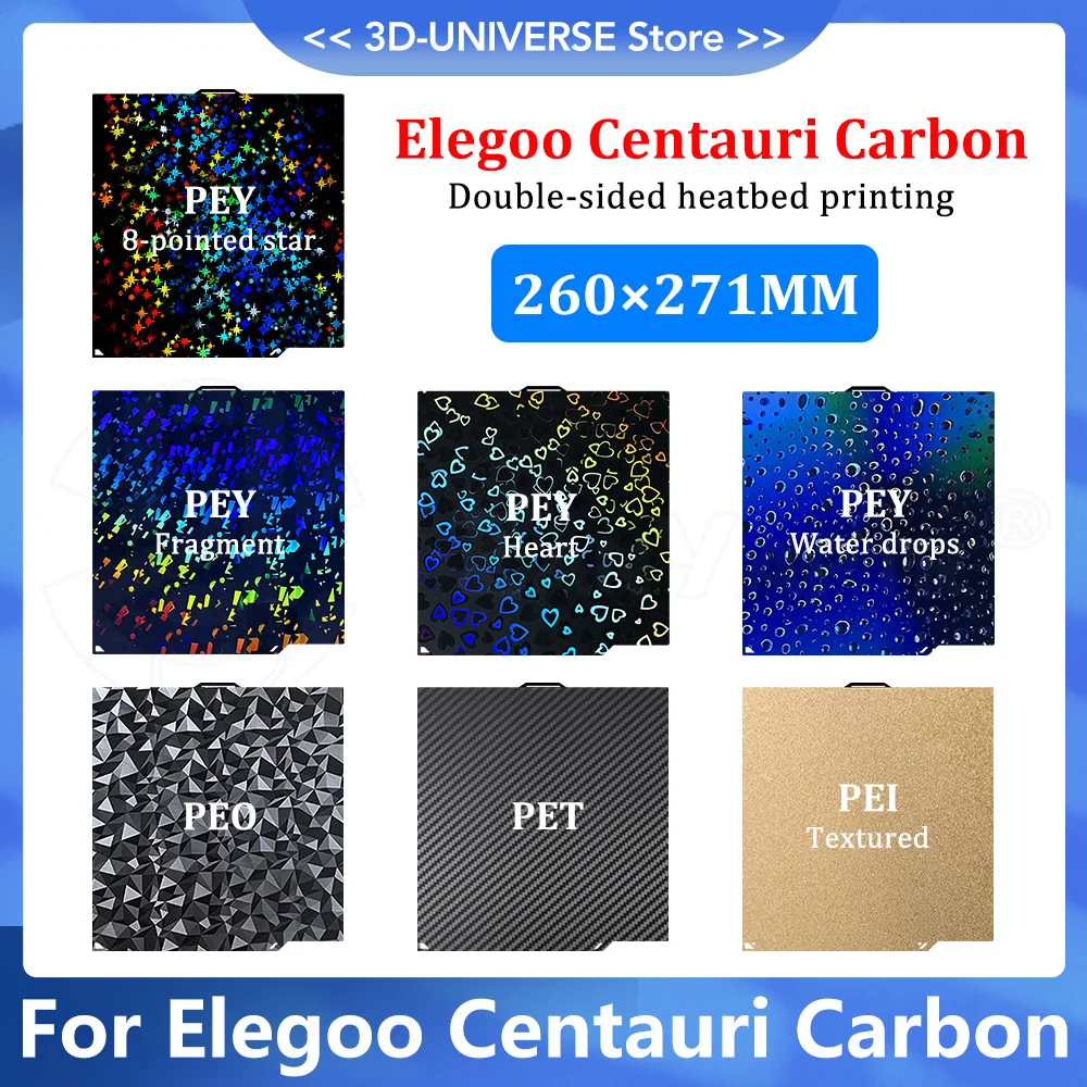 

Для Elegoo Centauri карбоновая конструкционная пластина гладкий лист PEO ПЭТ углеродное волокно с подогревом пружинный стальной лист PEI Plat 260x271 мм