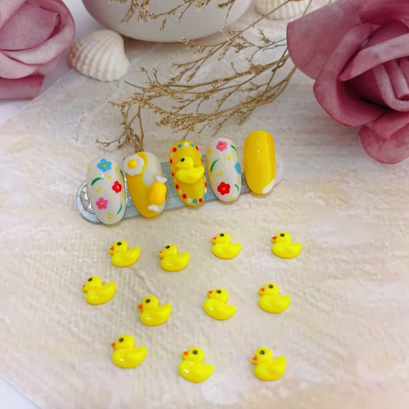 

20Pcs Yellow Cute Nail Resin Charms Duck/Candy/Egg Shaped DIY 3D Nail Decals Stickers Flatback Nail Design Resin Crafts