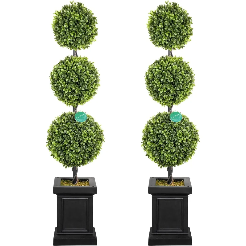 

3.5ft Boxwood Outdoor Topiary Set of 2, Tall All Year Green Fake Plant Topiary Trees Artificial Outdoor Porch Trees