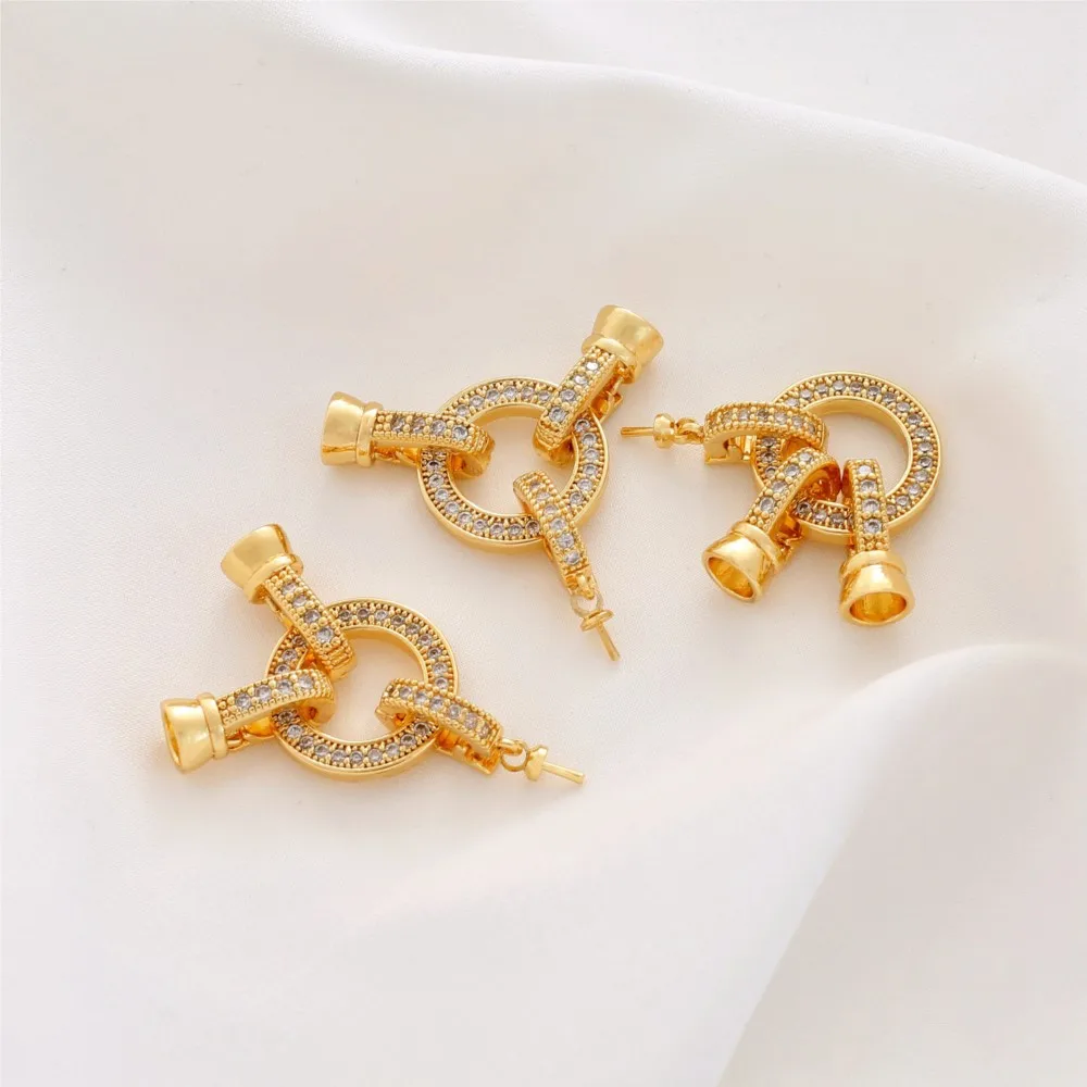 1pc 18K Gold Plated Brass Cubic Zirconia Pearl Necklace Connector Clasps Clip Converter for DIY Bracelet Necklace Jewelry Making
