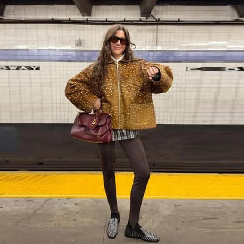 

Vintage Trendy Spotted Jackets Animal Print Stylish Designers Female Outerwear Fashion Casual Edgy Chic Women's Cool Streetwear