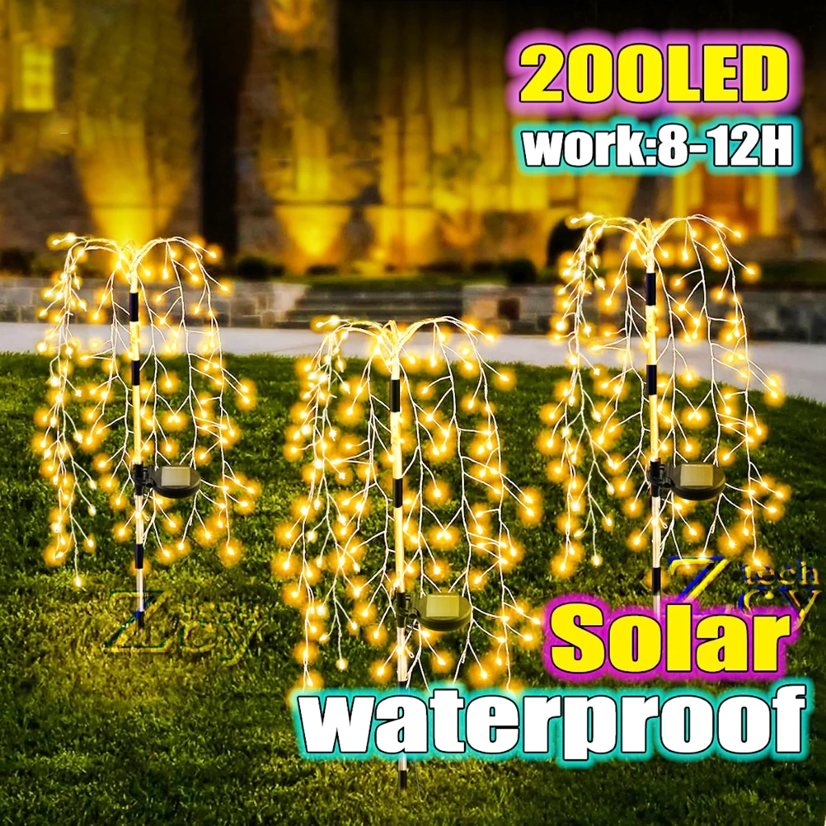 Luci per petardi solari da esterno da giardino 200/120 luci a stringa di salice a LED 8 modalità di illuminazione luci decorative impermeabili IP65