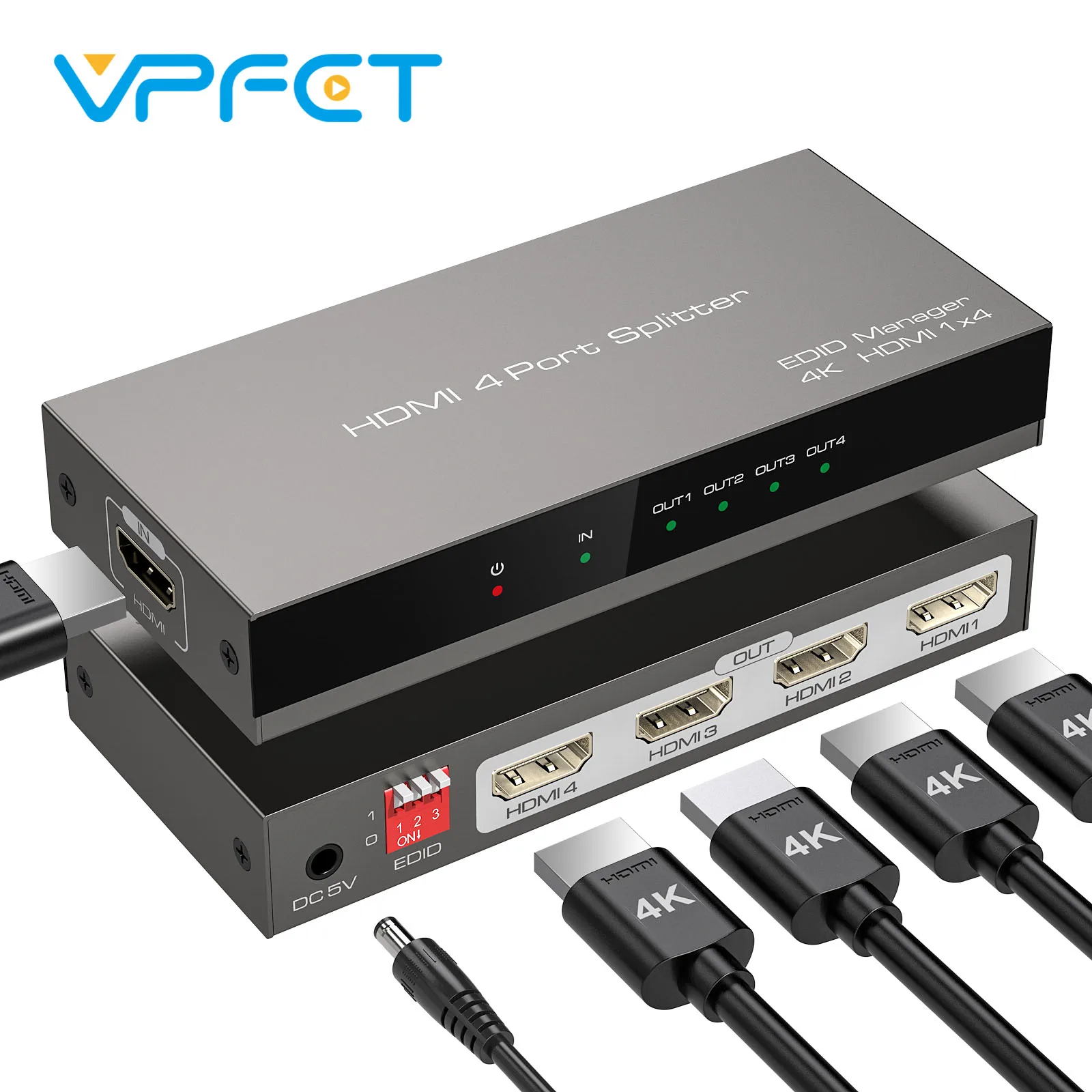 

HDMI Splitter 4K@60Hz 1 in 4 Out with EDID Management for Exhibition Classroom Presentation Gaming 4 Way HDMI Splitter 4 Port