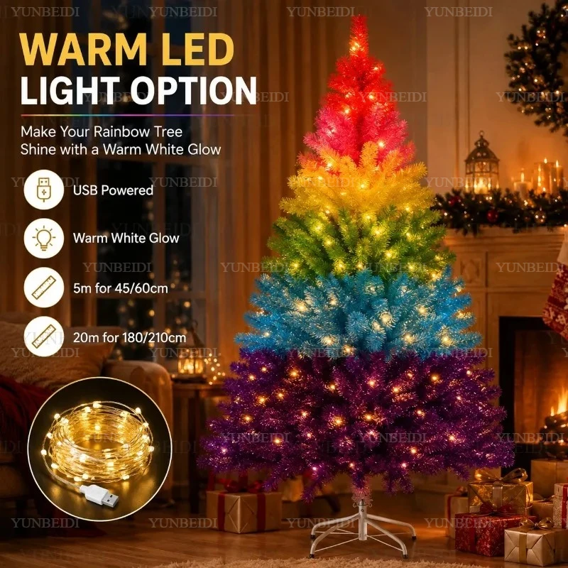 Bunter Künstlicher Weihnachtsbaum 45/60/180/210cm PVC mit LED-Lichtern Luxuriöser Regenbogen-Weihnachtsbaum Familien-Weihnachtsdekoration 2026
