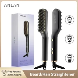 ANLAN Beard Hair Straightening Brush Hot Heated Comb Men Beard Multifunctional Straightener Ceramic Comb Quick Hair Styler