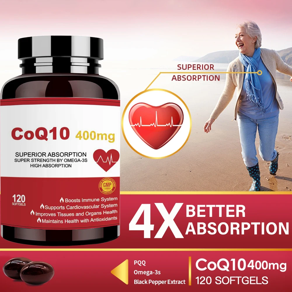 

Мягкие капсулы CoQ10 400 мг — добавка коэнзима Q10, плюс PQQ, Omega 3, оливковое масло, антиоксидант для здоровья сердца и сотовой энергии